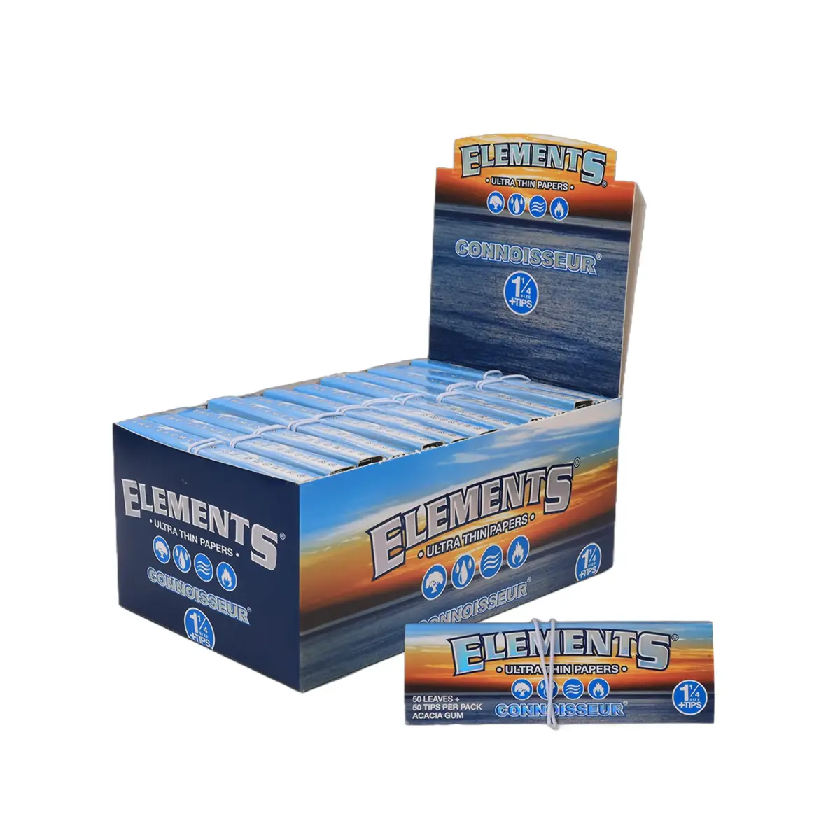 Elements | Ultra Thin Connoisseur - 1 1/4 Rolling Paper w/ Tip | 24pcs - Image 1