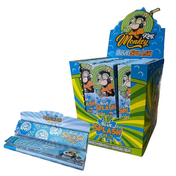 Monkey King | Blue Splash Smell Pack - KSS Rolling Paper w/ Tip | 24pcs