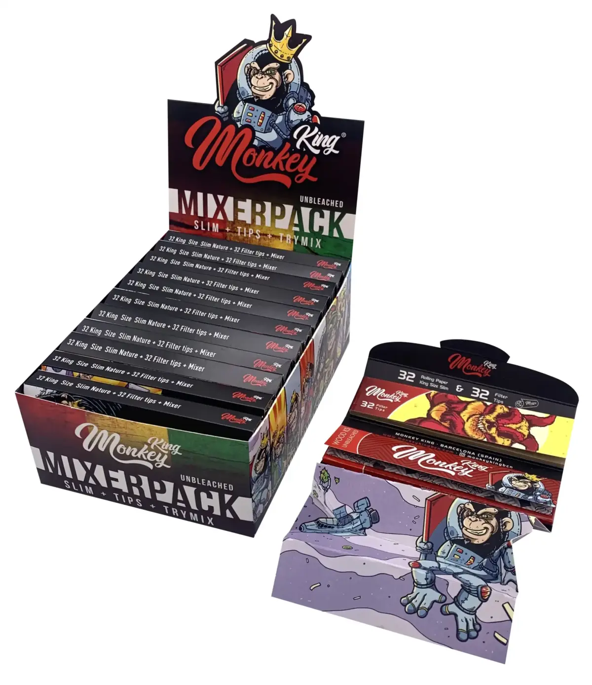 Monkey King | Mixer Pack - KSS Rolling Paper w/ Tip & Tray | 24pcs - Image 1