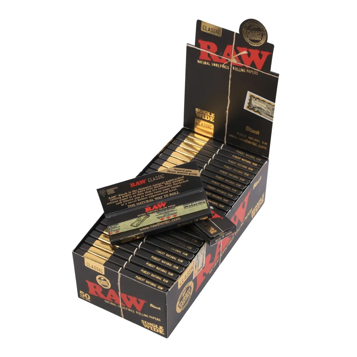 RAW | Black Classic - Single Wide Rolling Paper | 50pcs - Image 1