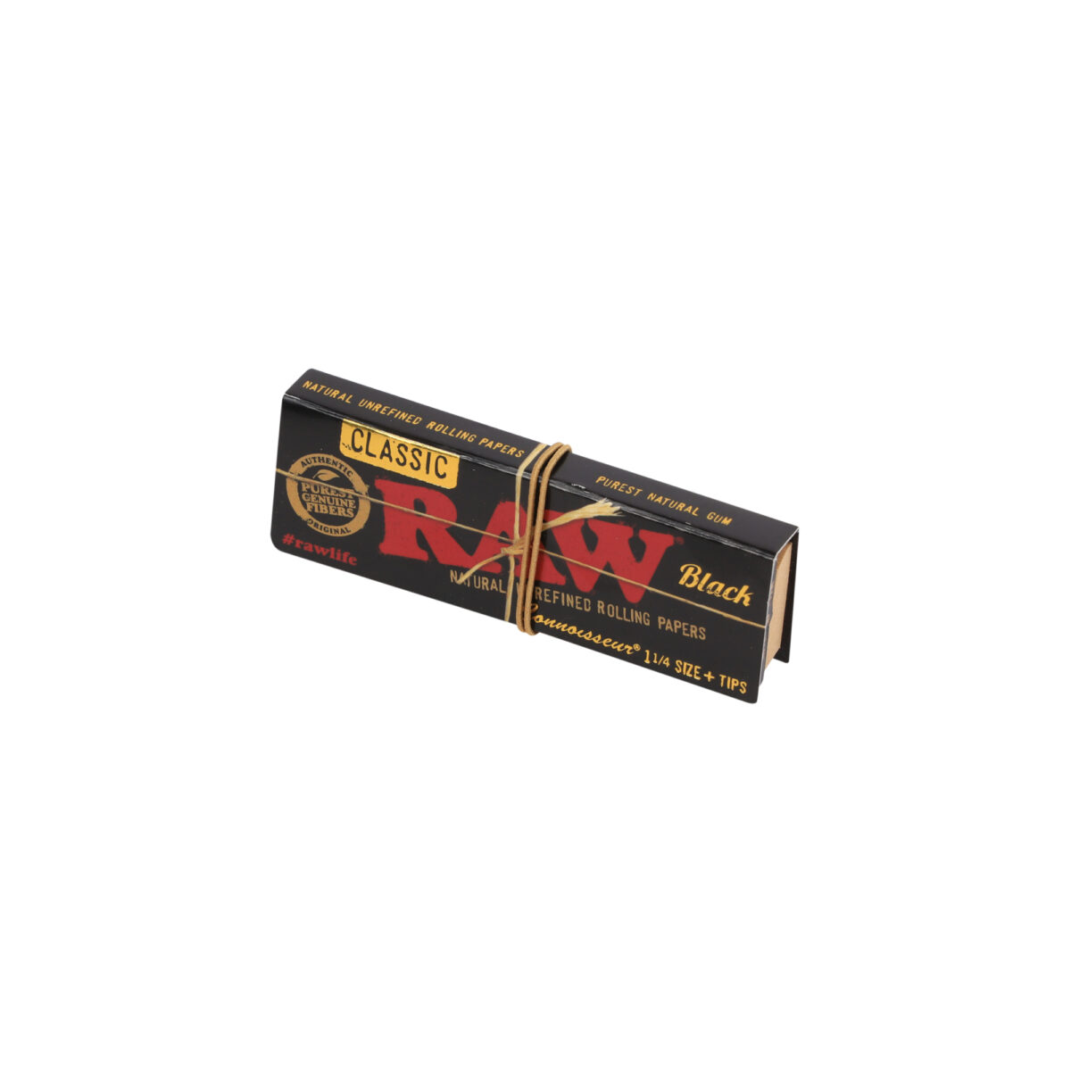 RAW | Black Classic Connoisseur - 1 1/4 Rolling Paper w/ Tip | 24pcs - Image 2
