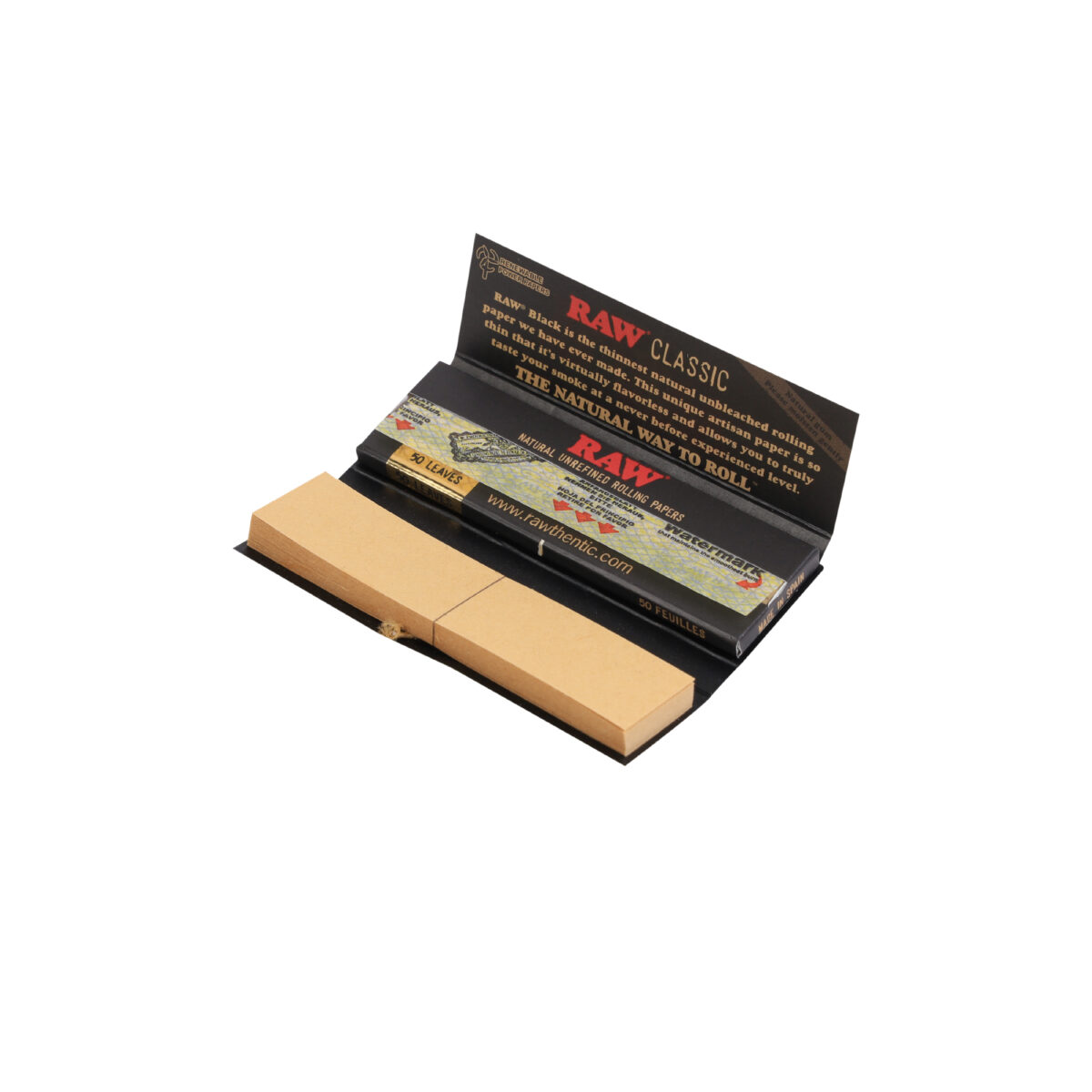 RAW | Black Classic Connoisseur - 1 1/4 Rolling Paper w/ Tip | 24pcs - Image 3
